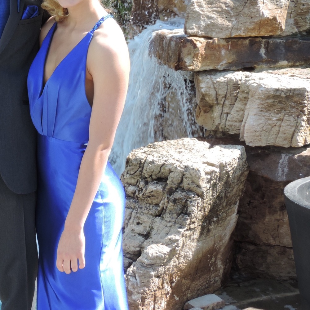 Custom Royal Blue Satin Prom Dress